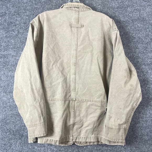 Vtg LL Bean Jacket Womens Large Beige Canvas Chore Barn Coat Shacket 80s Retro - Picture 15 of 16
